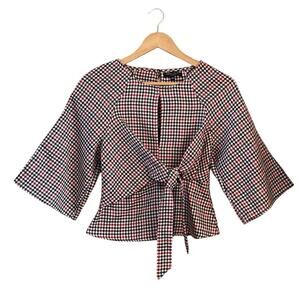 Romeo & Juliet Couture Plaid Bell Sleeve Wrap‎ Top Women Size Small